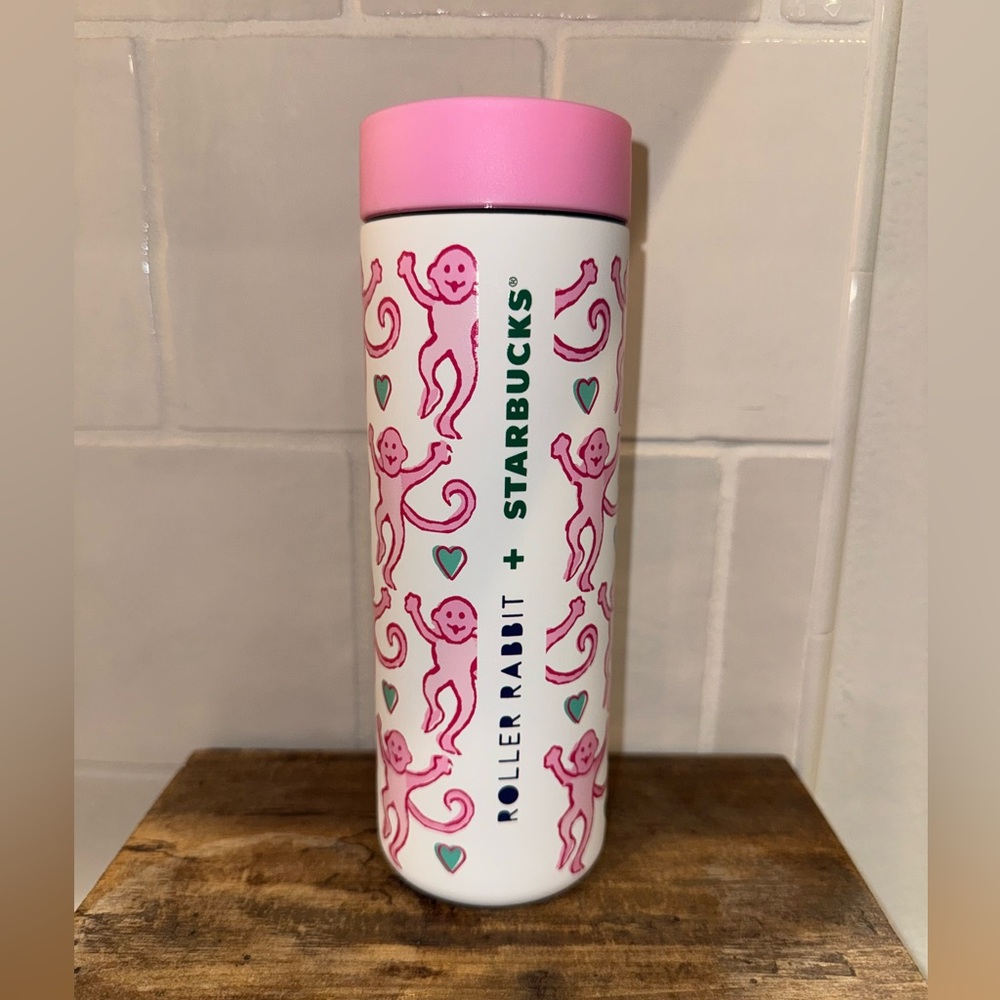 Starbucks Roller Rabbit Pink and White Tumbler